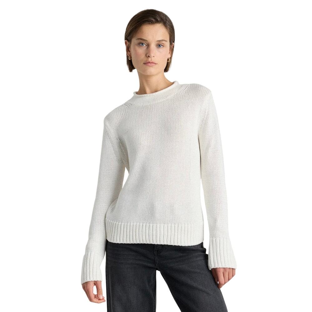 QUINCE Women’s White Organic Cotton Roll Neck Pull Over Sweater